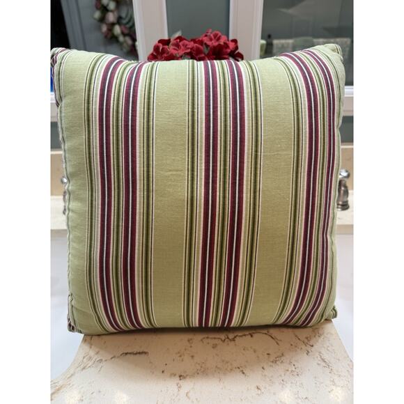 Decorative Pillow Quilted Magnolia Print Sage Green Ivory Red 14” Square. - Picture 2 of 5